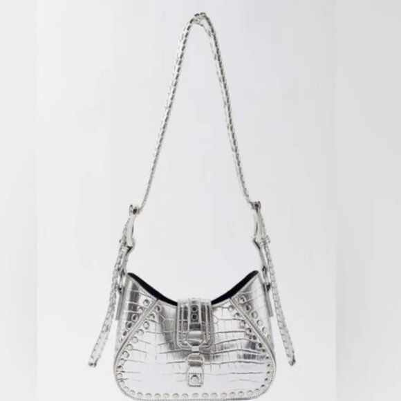 Urban Outfitters Handbags - Urban Outfitters Silver Croc-Embossed Shoulder Bag